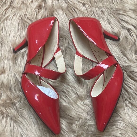 Life Stride Asymmetrical Strap Comfort Insole Pointed Toe Red Suki Pump/heels - Picture 8 of 16